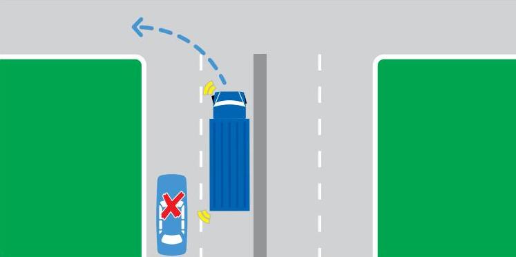 Car in Wrong Spot with a Turning Truck